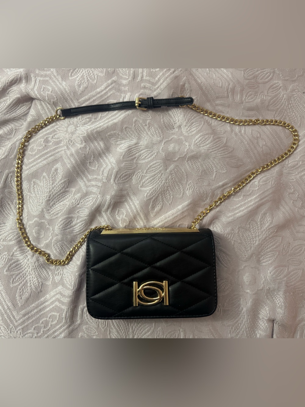 BeBe Black Quilted Chain Crossbody Bag with Gold Hardware